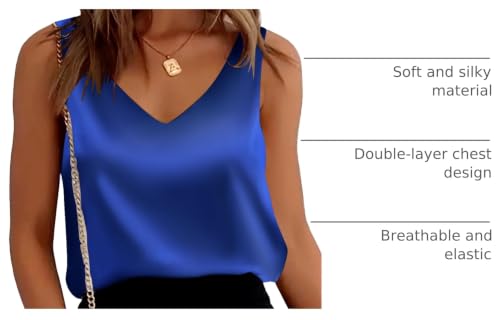 Image of Mawor Satin Tank Tops for Women Loose Fit Sleeveless V Neck Cami Camisole Blouses Shirt Top