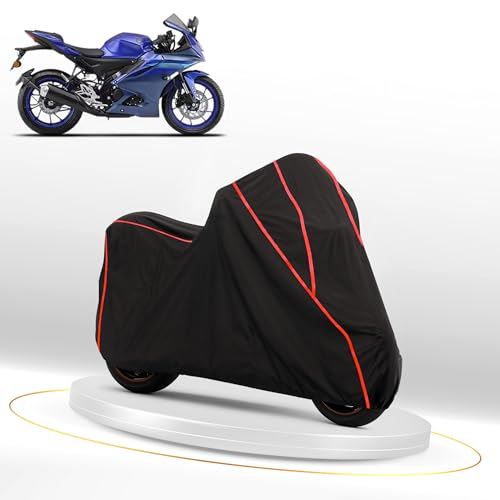 Image of Waterproof Bike Cover for Yamaha R15 | Dustproof, UV Heat Resistant & Windproof with Full Bottom Elastic, Heavy Duty Triple Stitched - Black Polyester
