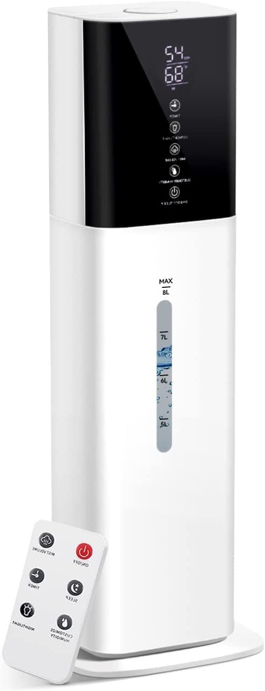 Humidifiers for Home, 8L Water Tank, Essential Oil Diffuser, Top Fill Humidifier, Low Noise, Cool Mist Humidifiers for Large Room, 3 Mist Level, 12H Timer, Customized Humidity, 360° Nozzle