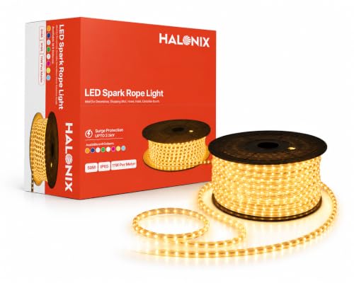 Image of Halonix LED 120 Led /MTR Rope Light for Home Decoration | IP65 Certified, BIS Approved | Indoor and Outdoor use | Direct Plug-in | 700 Lumens in Every Meter | Pack of 1 (50 Meter, Warm White)