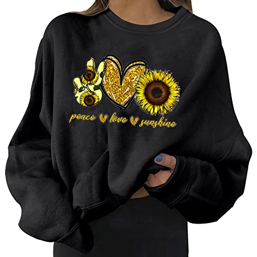 YJLX Sudadera para mujer sin capucha Aesthetic Hoodie Vintage Oversized Longshirts con estampado Camiseta de manga larga adolescente niña Tumblr Clothes Manga Larga Suéter suelto Jersey 90er Y2k
