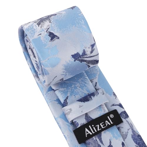 Image of Alizeal Mens 3.15'' Light Color Rustic Tie Handkerchief | with Flower Printed Handkerchief for Wedding Business Daily Wear