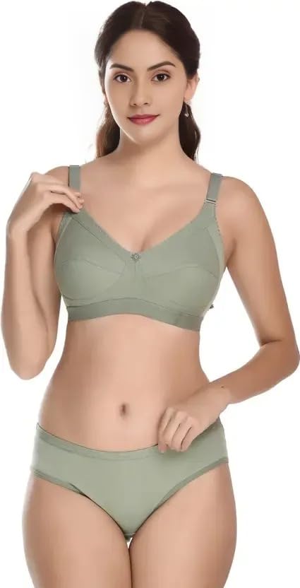 Full Coverage Non Padded Bra Panty Set, Solid Nylon Lingerie Set, Multicolor, Adjustable Straps,Muticolor