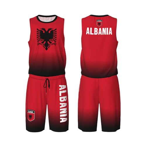 DABOYOZHZH Albania Flag Basketball Uniform Suit for Men Team Training Athletic Gradient Jersey