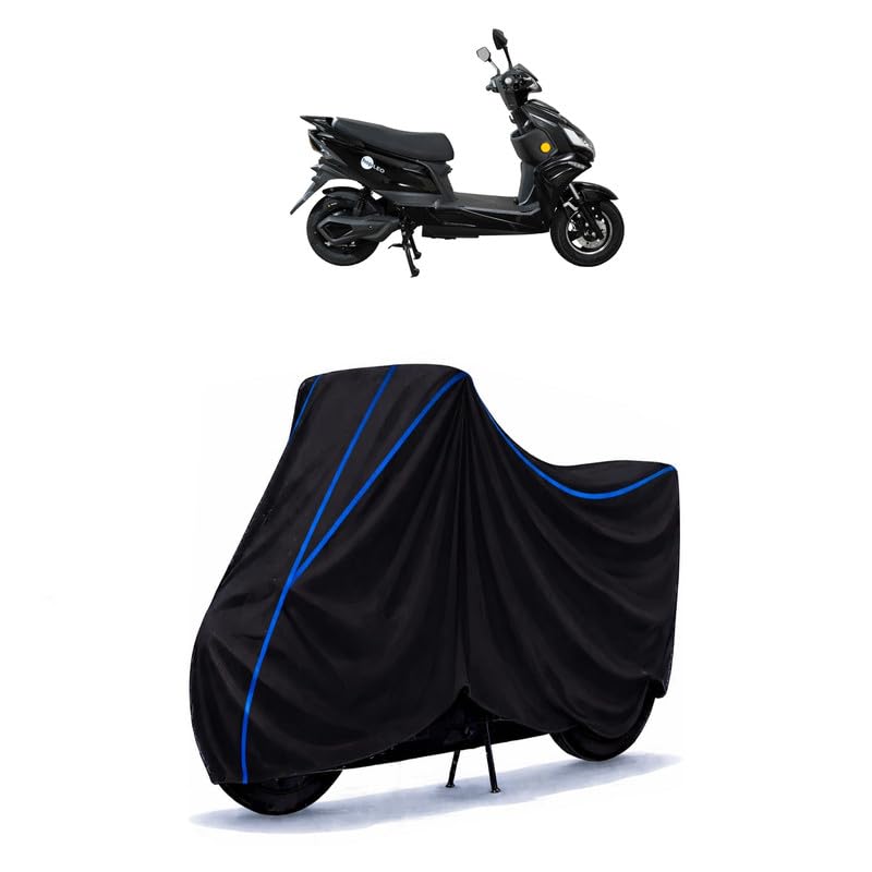 Image of Scooty Cover Water Resistant for Hop Electric Leo Extended | Universal Scooter & Bike Cover | Heavy Duty UV Dust, Rain & Scratch Protection Weather Indoor Outdoor | Black with Blue Piping