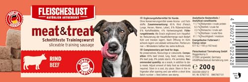 Fleischeslust Meat & Treat Rind (30 x 200 Gramm) - Trainingswurst für Hunde