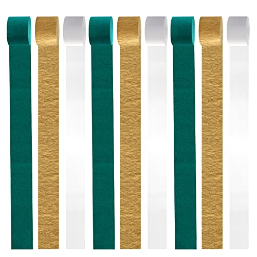 Image of Teal-Turquoise White Gold Party-Decorations Streamers - 9 Rolls Woman Girl Birthday Crepe Tissue Paper Streamer Graduation Wedding Bachelorette Engagement Bridal Baby Shower Garland Decor Panduola
