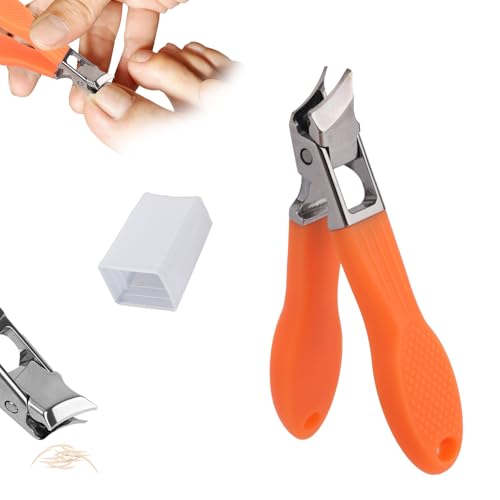 Anti Splash Slanted Nail Clipper, Wide Jaw Opening Stainless Steel Nail Trimmer with Ergonomic Handle Nail Cutter for Thick Toenails & Ingrown (Orange)