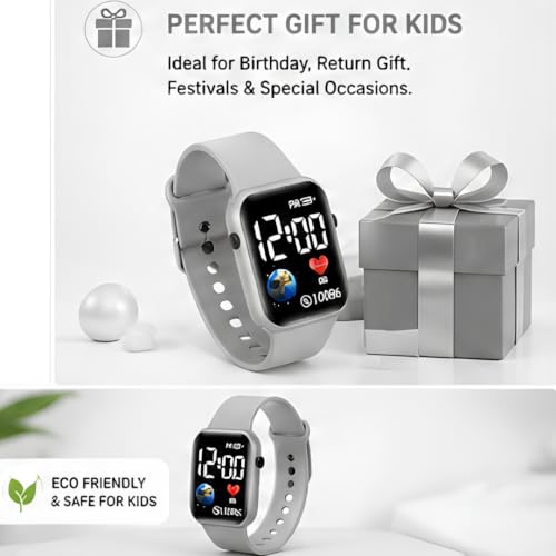 Image of XENTON Kids Digital Watch for Boys & Girls | LED Display Wrist Watch | One Touch Time & Date Display | Adjustable Strap | Lightweight Casual Watch for Kids Boys (Gray)