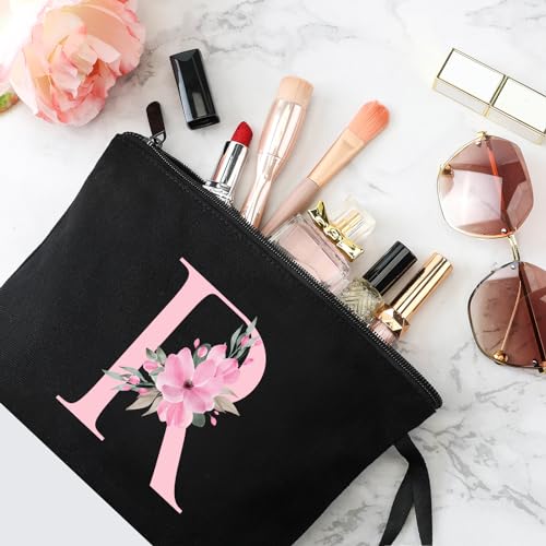 Image of Vavabox A-Z Personalized Makeup Bag, Birthday Gifts for Women Mom, Gifts for Best Friend, Bride Bridesmaid Cosmetic bag (R, 02-Black)
