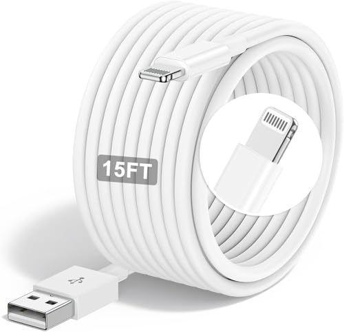 Image of Susnwere Extra Long iPhone Charger Cable 15 ft/5M,[Apple MFi Certified] USB to Lightning Cable15 ft, iPhone Fast Charging Cord for Apple iPhone 14/14pro/13/12/11/11Pro/11Max/ X/XS/XR/XS Max/8/7,iPad