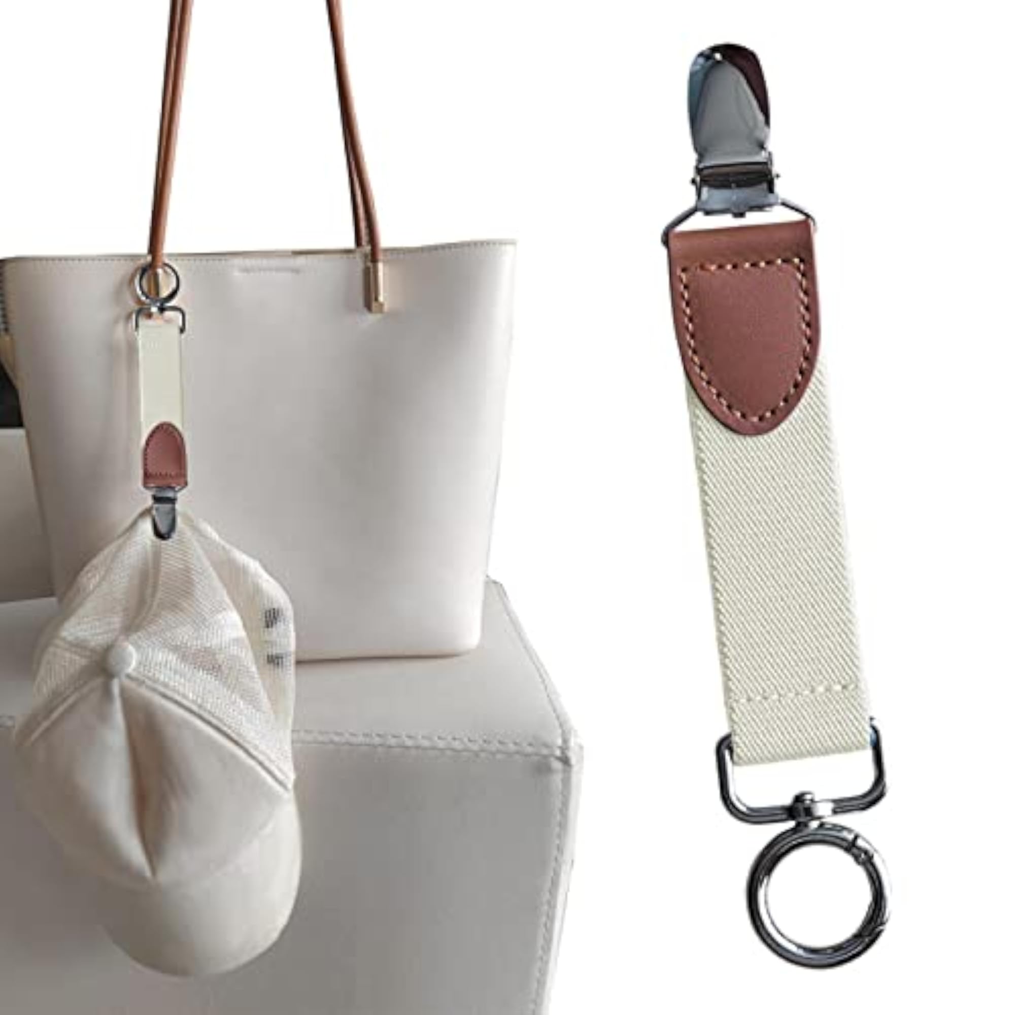 Portable Travel Hat Clip for Handbag Backpack, White