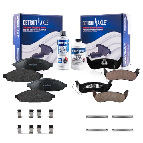 Image of Detroit Axle - Brake Pads for Ford 2003-2011 Crown Victoria Lincoln Town Car Mercury Grand Marquis 2003-2004 Marauder Front and Rear Ceramic Brake Pads with Hardware Replacement
