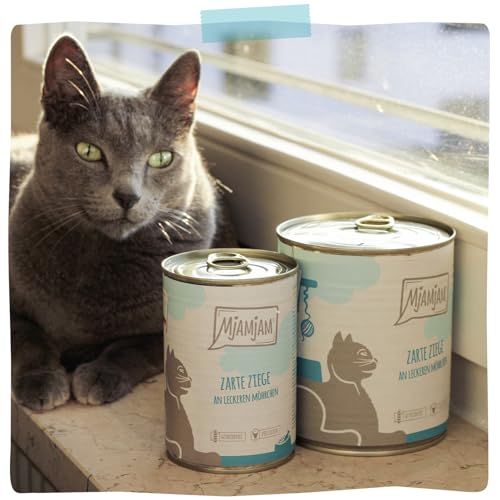 MjAMjAM - Premium Nassfutter für Katzen - zarte Ziege an leckeren Möhrchen, 6er Pack (6 x 200 g), getreidefrei mit extra viel Fleisch