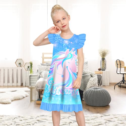 Image of Sylfairy 2pcs Girls Nightgowns, Unicorn Nightgown Princess Pajama Dresses for Girls Sleepwear Nightie