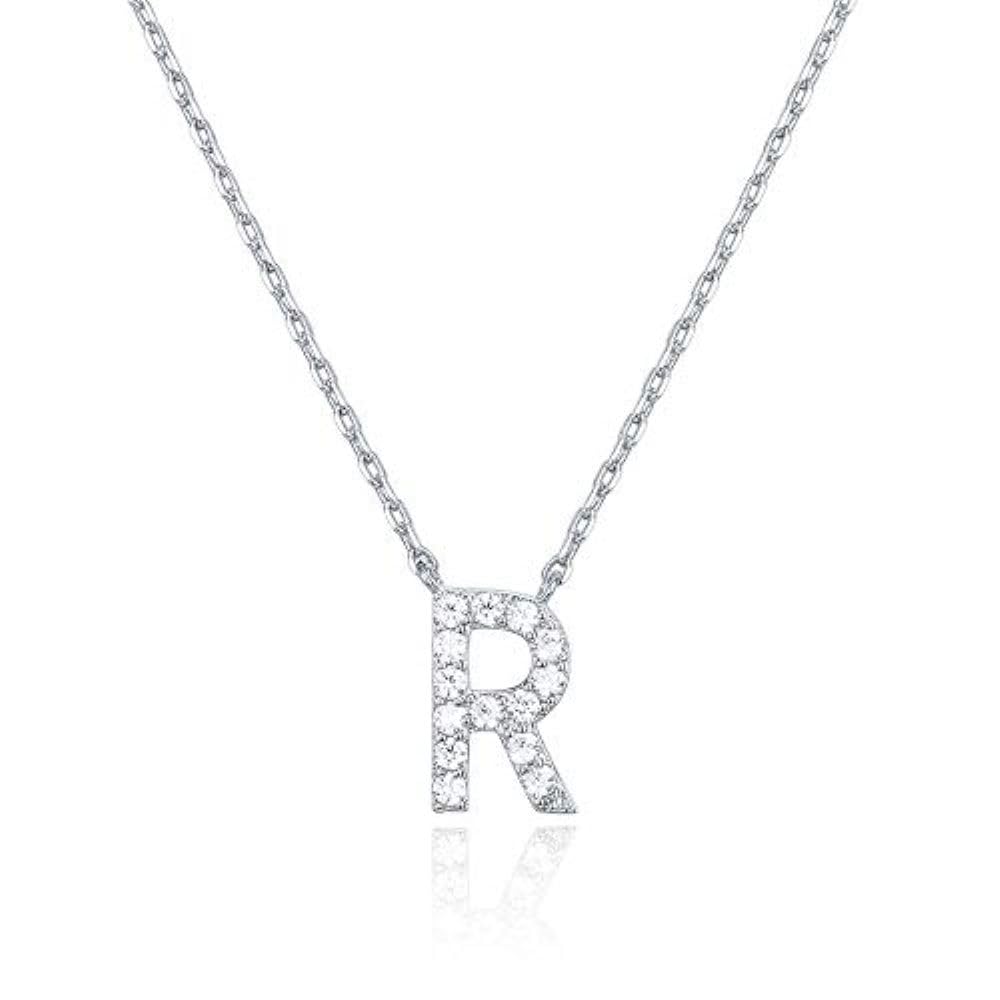 PAVOI14K White Gold Plated Cubic Zirconia Initial Necklace | Letter Dainty Necklaces for Women