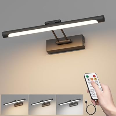 Coinmit Battery Operated Picture Light,10000mAh Battery Picture Light 15.7In 3CCT Dimmable Black Gallery Light Rechargeable Wireless with Remote Timer