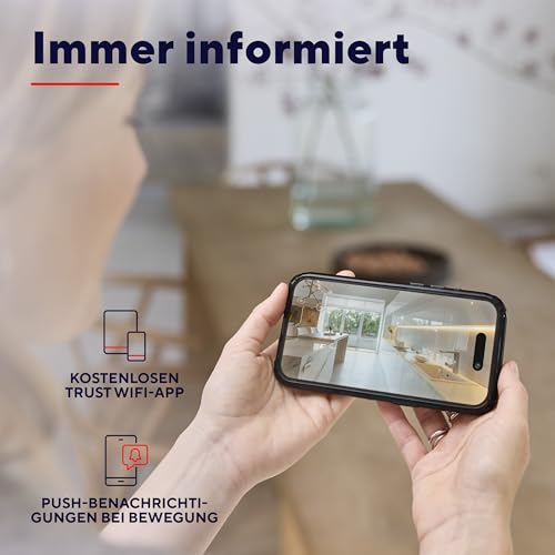 Trust IPCAM-2800 Überwachungskamera Innen 360°, WLAN Kamera mit Nachtsicht, Eingebaute Sirene/Mikrofon, Personenerkennung, Innenkamera mit App-Kontrolle, Smart Home Videoüberwachung, Weiß