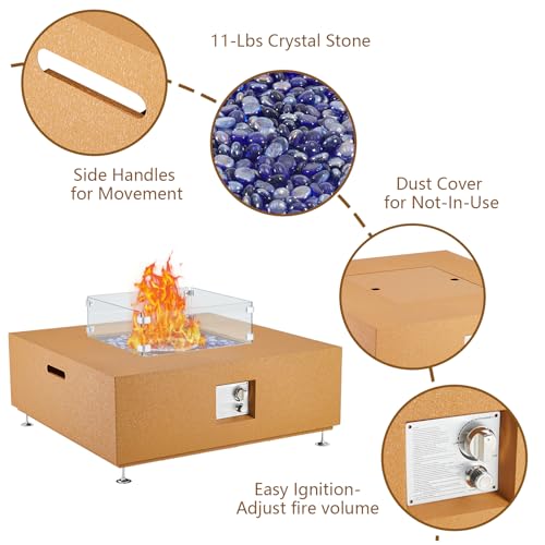 36" Propane Fire Pit Table, 50000BTU Fire Table with Wind Guard, 11LBs Glass Beads & Rain Cover, Sturdy Steel Anti-rust Finish & CSA Safety Certified Outdoor Firepit for Yard Garden(Orange)