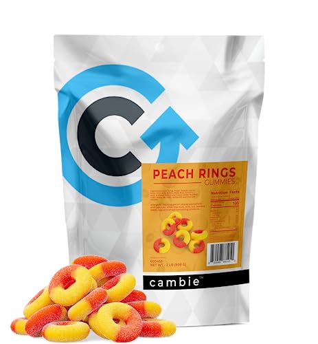 Peach Rings Gummy Candy by Cambie | 2 lbs of Gummy Candy | Sweet & Sour Bulk Candy | Juicy, Soft & Mouth-Watering Peach Rings Gummies in a Resealable Pouch