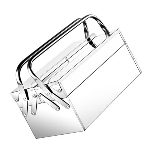 DOITOOL Edelstahl Werkzeugkasten Doppellagig Faltbar Rostfrei Tragbar Haushaltsaufbewahrungsbox Multifunktional für Heimwerker und Outdoor einsatz