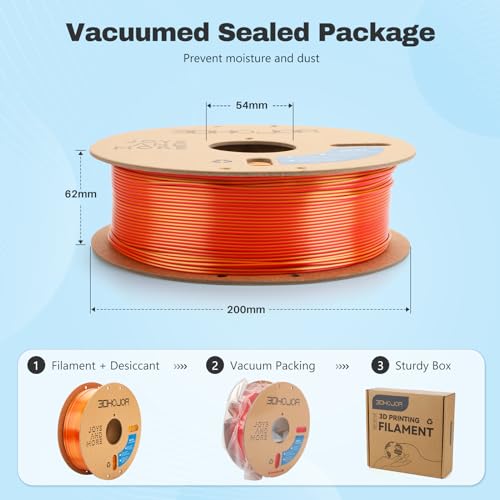 Image of 3DHoJor Silk PLA Filament 1.75mm Red Gold Dual Color PLA 3D Printer Filament 2 in 1 Coextrusion 1KG Spool(2.2lbs) 3D Printing Filament Dimensional Accuracy + /- 0.03mm Fits for Most FDM 3D Printers