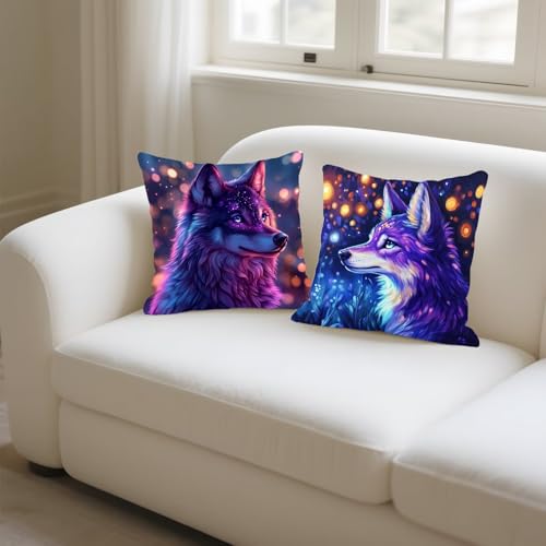 Housse de coussin 40x40cm loup pour décorer un canapé de salon ou des chaises de jardin extérieur
