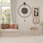 30.7×20 Inch Large Wall Clocks for Home Oversized,Big Metal 3D Roman Numeral Dial,Black Modern Minimalist Pendulum Wall Clock with Elegant Walnut Pointers for Office,Dining Room Decor