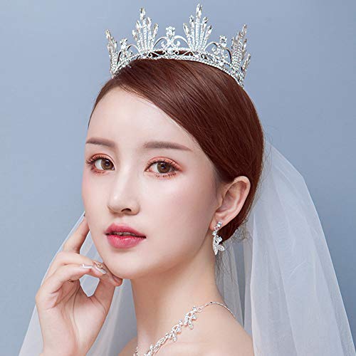 SSNUOY Silver Wedding Crown for Brides Round Rhinestones Tiara Prom Pageant Hair Jewelry