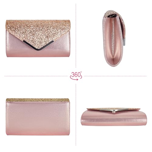 Image of Queena Womens Shiny Glitter Evening Clutch Envelope Handbag Chain Purse for Wedding Party Prom Gift for Mom Wife Girlfriend