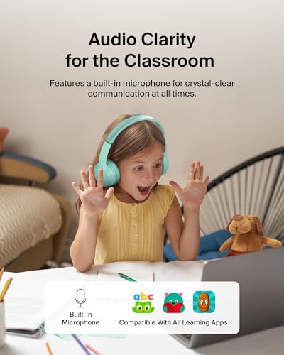 Image of Belkin SoundForm Mini - Wireless Bluetooth Headphones for Kids with 30H Battery Life, 85dB Safe Volume Limit, Built-in Microphone - Kids On-Ear Earphones for iPhone, iPad, Fire Tablet & More - Mint
