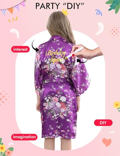 MORFORU 10pcs Girls Kids Silky Satin Daffodils Kimono Robe Sleepwear for Wedding Spa Birthday Party3