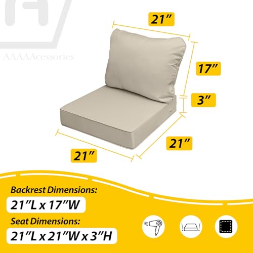 Image of AAAAAcessories Outdoor Seat Cushions for Chairs, Fade-Resistant, Waterproof Patio Furniture Replacement Cushions, 21 inch x 21 inch x 3 inch + 21 inch x 17 inch, Set of 4, Khaki Beige