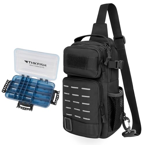THKFISH Juego de 79 bolsas de pesca, mochila impermeable con cajas, bolsa de pesca, incluye alicates, cebos, removedor de anzuelos y agarre de labios, Negro