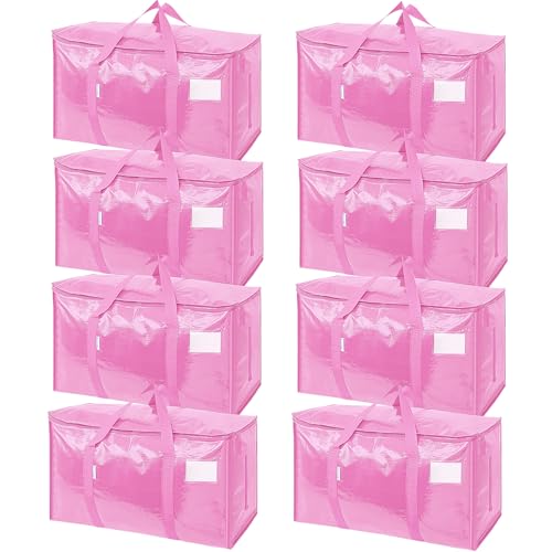 Image of TICONN 8 Pack Extra Large Moving Bags Heavy Duty with Zippers & Carrying Handles, Durable Storage Bags Moving Boxes for Closet Organizers and Storage (8 Pack, Pink)