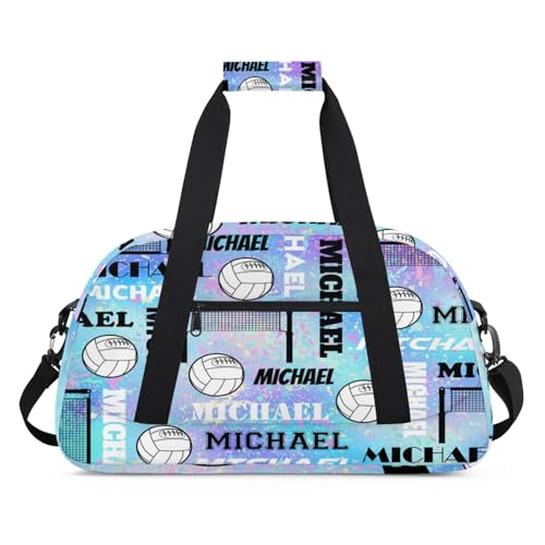 Custom Volleyball Gym Bag Duffel Bag with Your Name, Personalized Sport Bags Customized Travel Weekender Bags for Women Men, Blue Purple