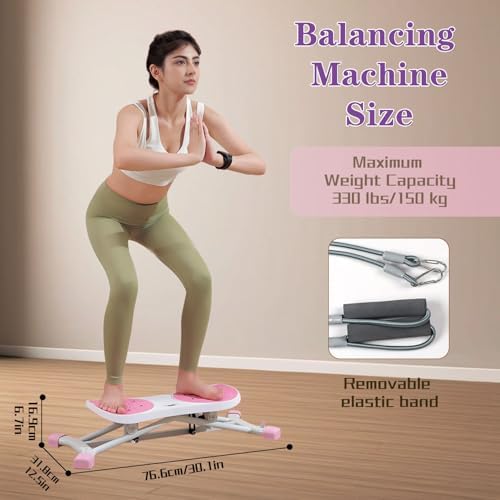 Stridon Balance Board with Resistance Bands, Ski Balance Training Machine, LCD Monitor, 330 lbs Capacity Portable Core Trainer for Full Body Cardio Workout Equipment