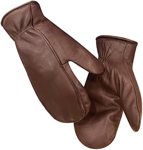 Harssidanzar Thermal Gloves Mens Lambskin Outdoor Leather Mittens Glove Thermolite Lined GM033,Saddle,Size S