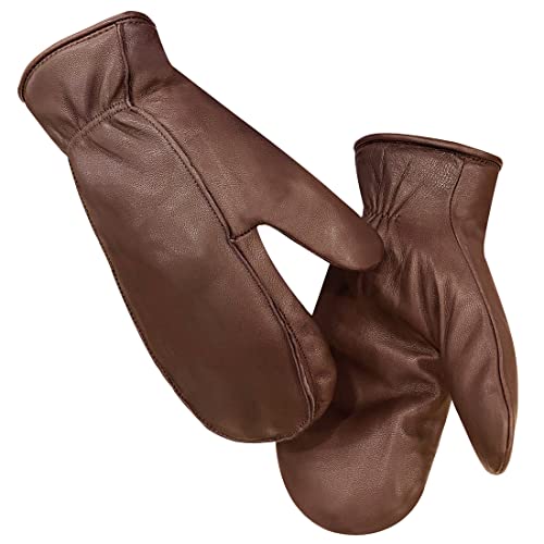 Harssidanzar Thermal Gloves Mens Lambskin Outdoor Leather Mittens Glove Thermolite Lined Gm033,Saddle,Size S #TOP12