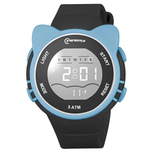 OFFCUP Kids Digital Watch 30m Waterproof Sports Toddler Watch PU Band Childrens Wrist Watches Cute LED Electrical Watches for Girl Boy Age 3-11 Indoor and Outdoor Childrens Day Gift (Black-Ear)