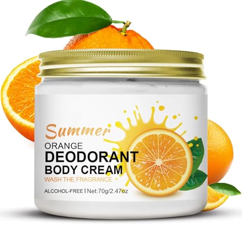 Déodorant pour le corps en crème, déodorant pour tout le corps sans aluminium parfumé à l'orange pour homme et femme, crème invisible contrôle la transpiration et les odeurs, 48 h, doux pour les peaux