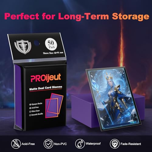 Image of 200 Pack Card Sleeves, Matte Dual Trading Card Sleeves with Opaque Back & Smooth Shuffle, Tear Resistant Card Protectors for MTG, TCG and Game Cards (Metallic Purple)