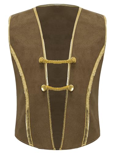 renvena Boys Renaissance Medieval Pirate Vest Sleeveless Open Front Golden Lace Dressy Waistcoat3