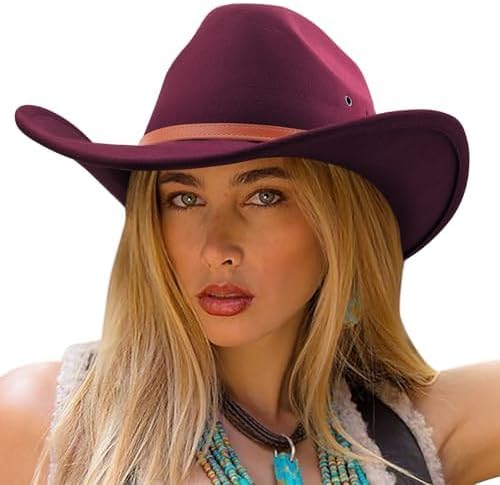 DRESHOW Cowboy Hat for Women and Men Western Felt Cowboy Cowgirl Hat Wide Brim Belt Buckle Retro Fedora Hats Unisex Caps