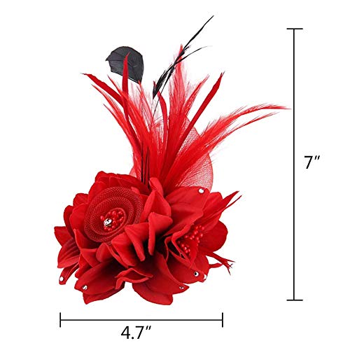 Actlati Charming Mesh Feather Hair Clip Women Girls Hairpin Cocktail Party Flower Barrette Fascinator Hat, Red, One Size #TOP1