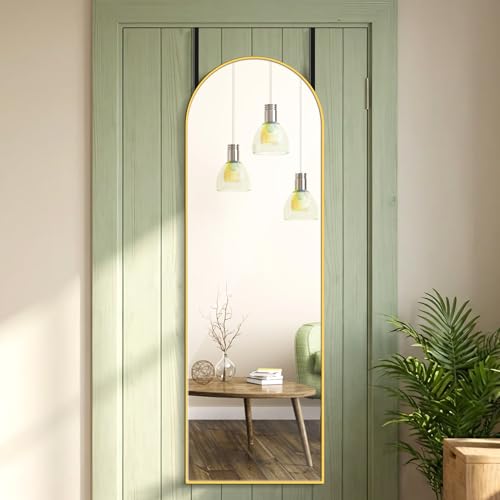 Image of Gold Arched Over The Door Mirror, 47x14 Inches Full Length Hanging Mirror