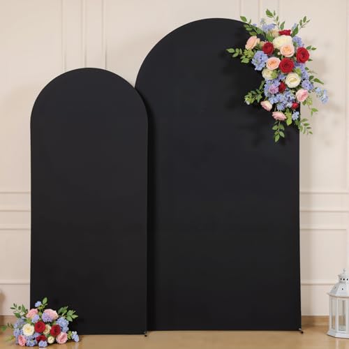 Image of Black Arch Backdrop Cover for Wedding, Set of 2 Stretchy Spandex Fitted Arch Stand Cover for Baby Shower, Birthday Party Decor, Chiara Backdrop Cover with Double-Sided Design(7.2FT 6FT, Black)