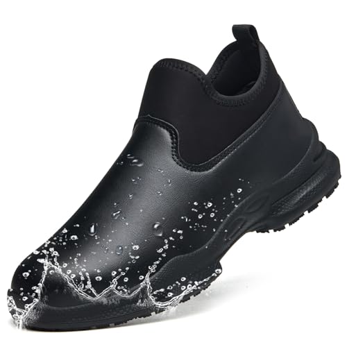 Acdoslow Non Slip Work Shoes for Men Water & Oil Resistant Chef Shoes Comfortable Slip Resistant Chef Footwear for Restaurant Hospital Black