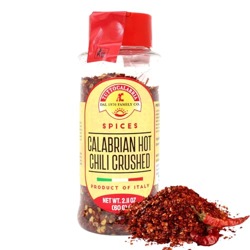 TUTTOCALABRIA Calabrian Chili Flakes, Dried, Crushed Hot Chili Peppers, 60 g, 2.11 oz All Natural, Non-GMO, Product of Italy