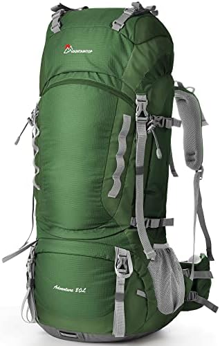 MOUNTAINTOP 80L Internal Frame Hiking Backpack for Man & Women Backpacking with Rain Cover DarkGreen